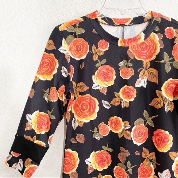 ZARA Black Orange Floral Midi Bodycon Dress, S - Picture 5 of 7